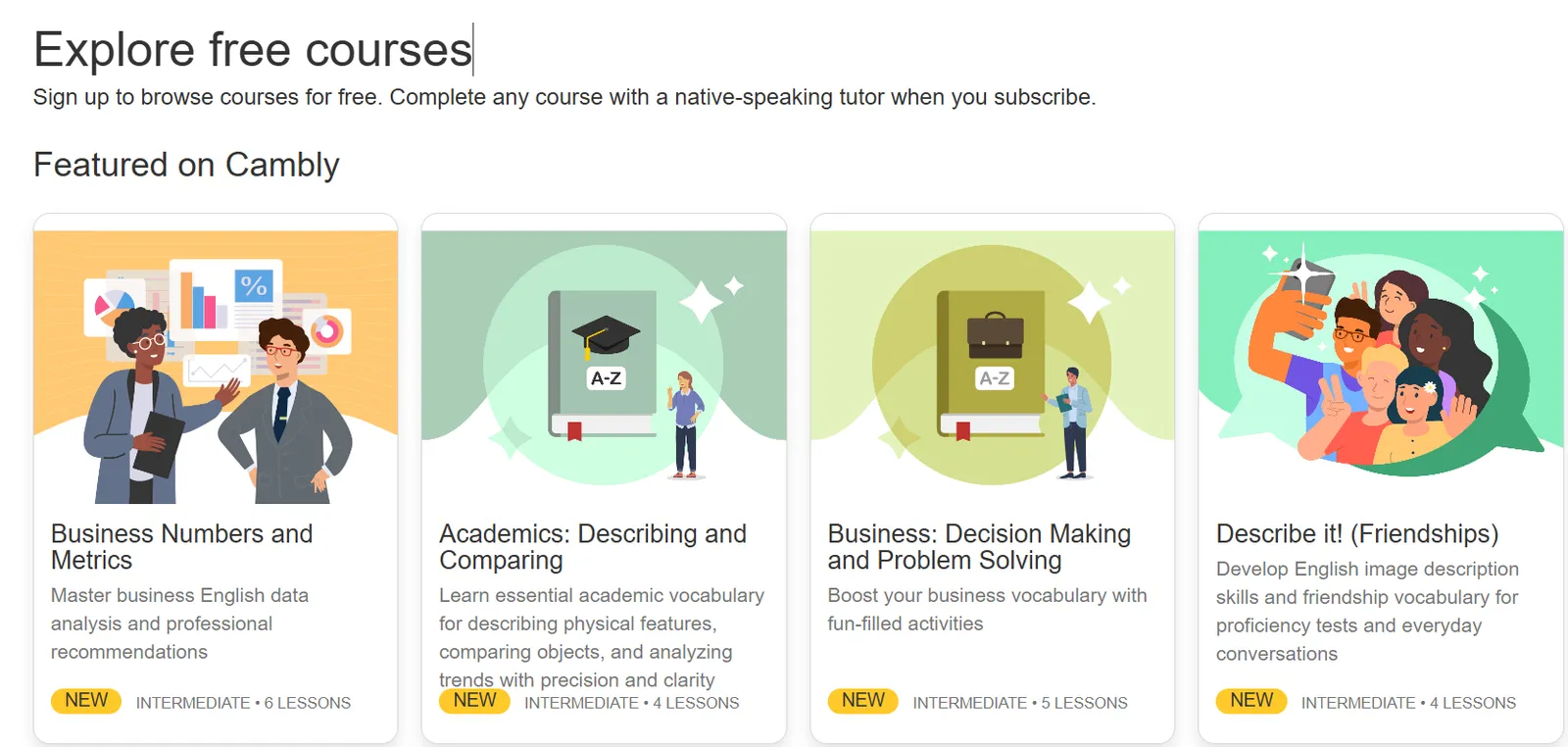 Cambly Explore free courses.webp